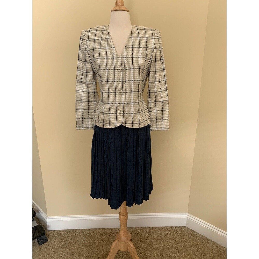 Vintage Designer Nono Maldonado Silk Plaid Jacket and Pleated Skirt Petite 4/6